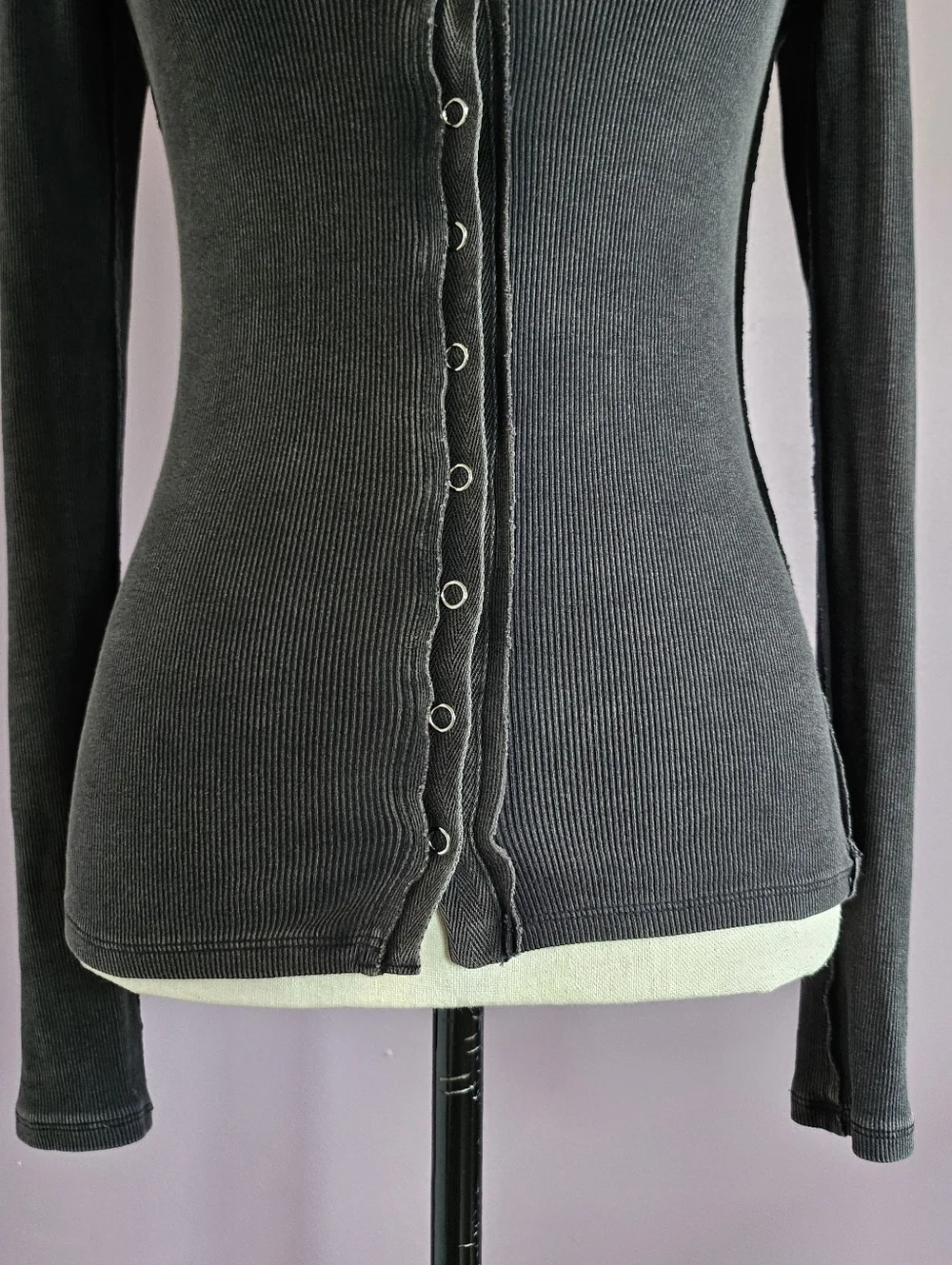 Free People We The Free Washed Black Betty Button Down Grunge Long Sleeve Top